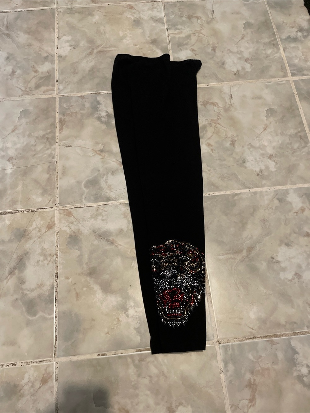 VTG Y2K Ed Hardy Tiger Print Rhinestone Black Leggings SZ Small